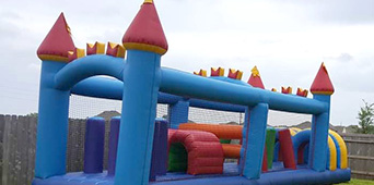 Colorful obstacle course setup for birthday parties and celebrations